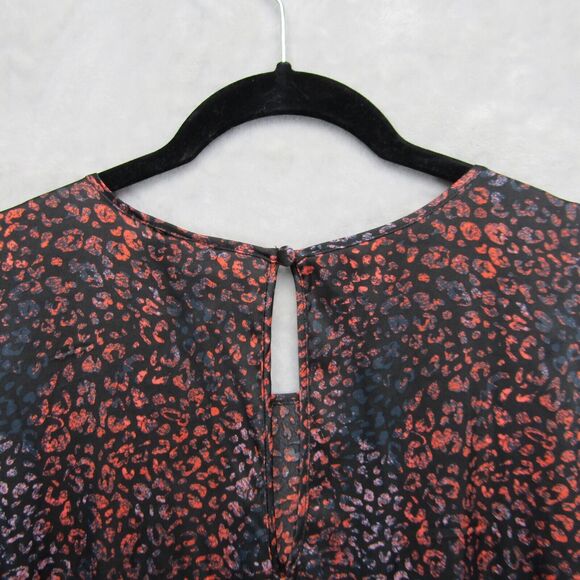 Torrid Top Womens Sz 0 XL Satin Animal Print Blouse Black Multicolor Puff Sleeve - Picture 12 of 14